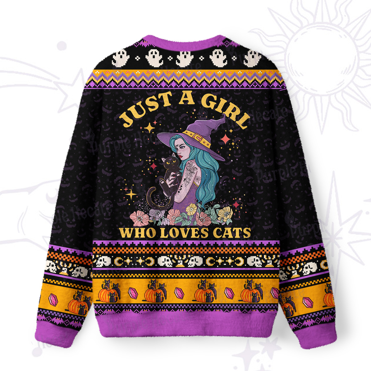 Purplehecate Just A Girl Who Loves Cats Ugly Halloween Sweatshirts