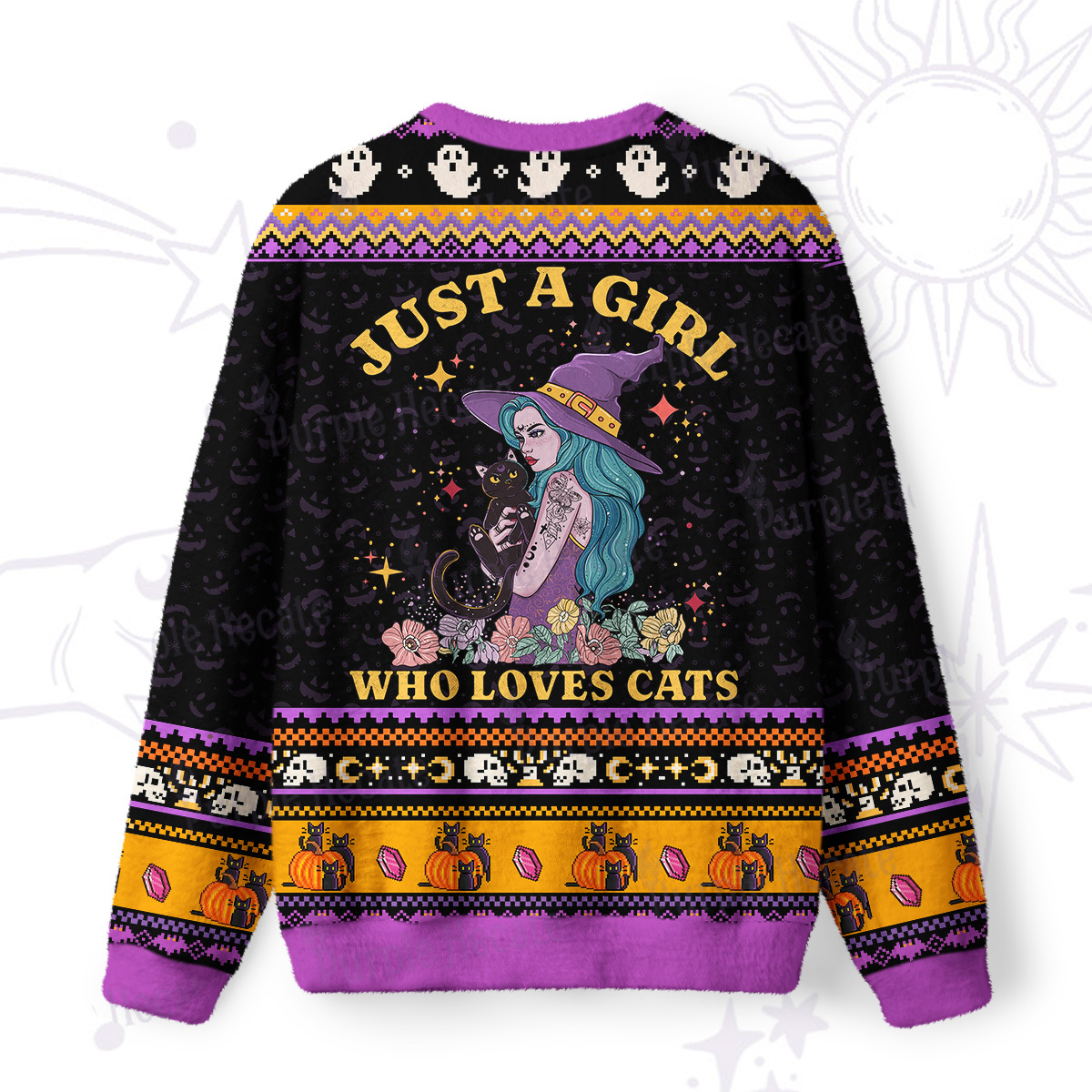 Purplehecate Just A Girl Who Loves Cats Ugly Halloween Sweatshirts