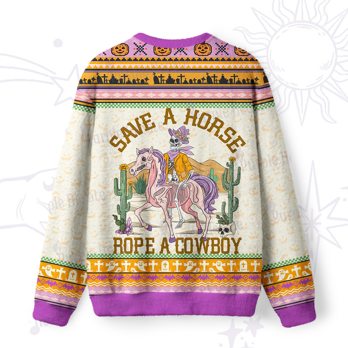 Purplehecate Save A Horse Rope A Cowboy Ugly Halloween Sweatshirts