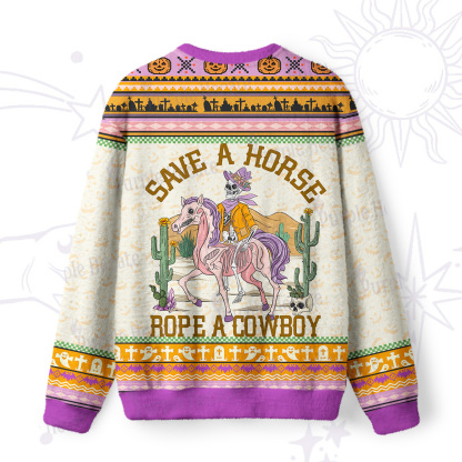 Purplehecate Save A Horse Rope A Cowboy Ugly Halloween Sweatshirts