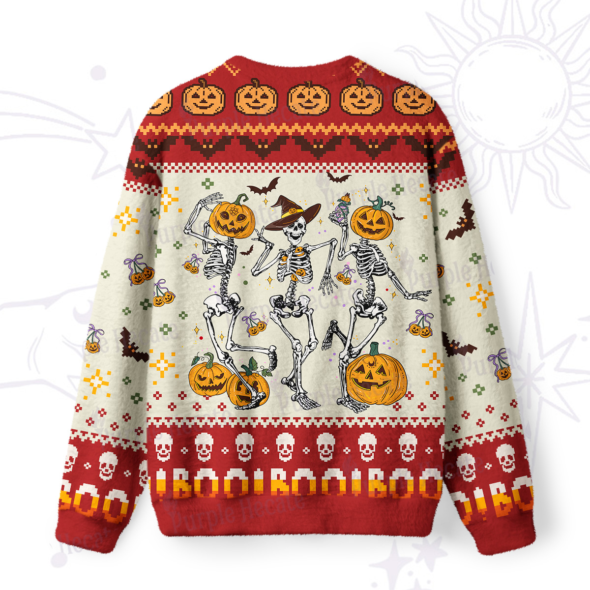 Purplehecate Pumpkin Head Skeleton Dance Halloween Ugly Halloween Sweatshirts
