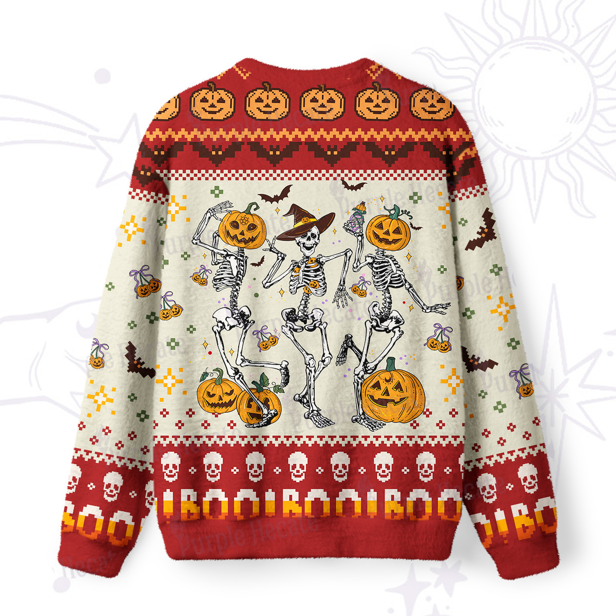 Purplehecate Pumpkin Head Skeleton Dance Halloween Ugly Halloween Sweatshirts