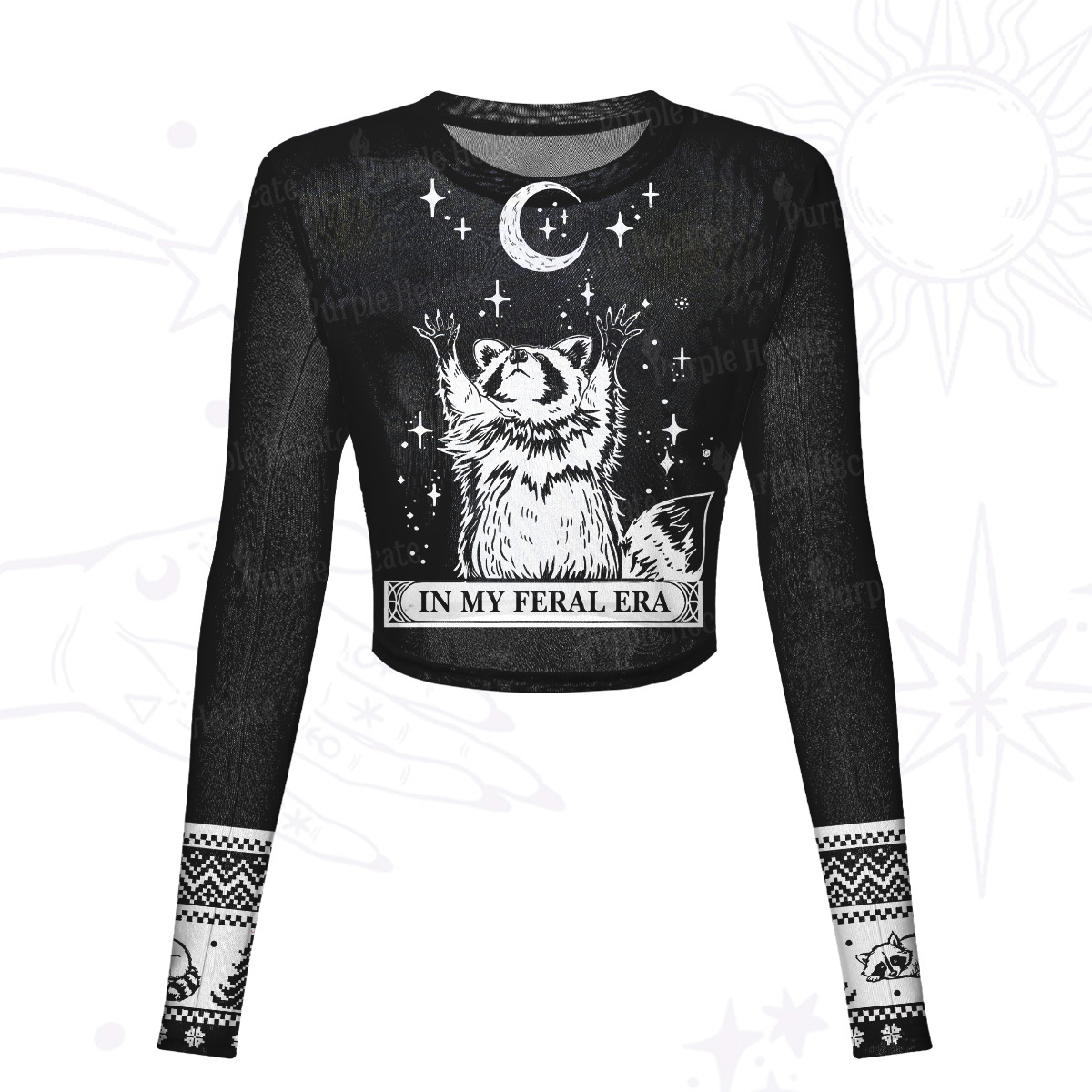 Purplehecate In My Feral Era Raccoon Mesh Long Sleeve Crop Top