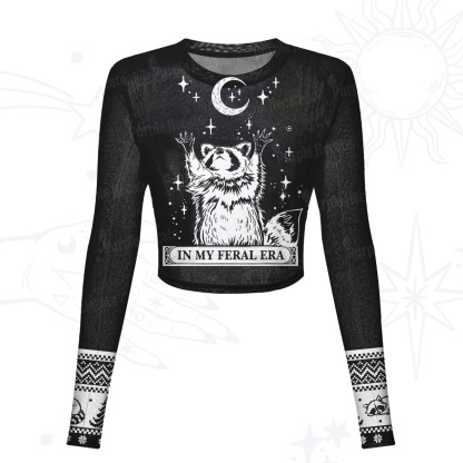 Purplehecate In My Feral Era Raccoon Mesh Long Sleeve Crop Top