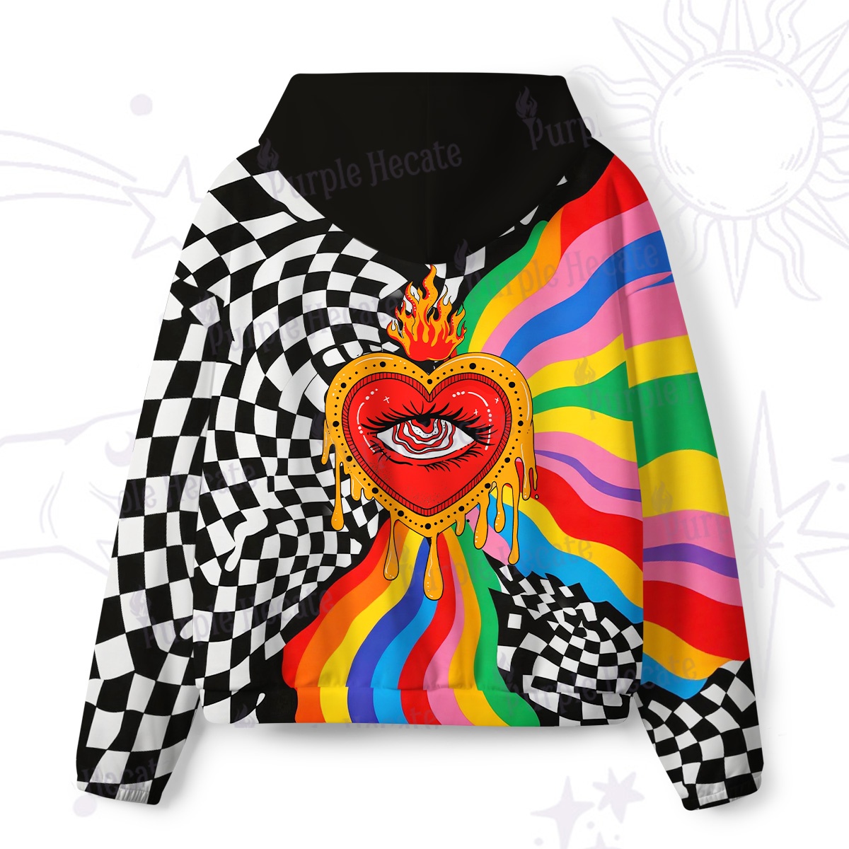 Purplehecate Trippy Rainbow Heart Eye All-Over Print Hoodie