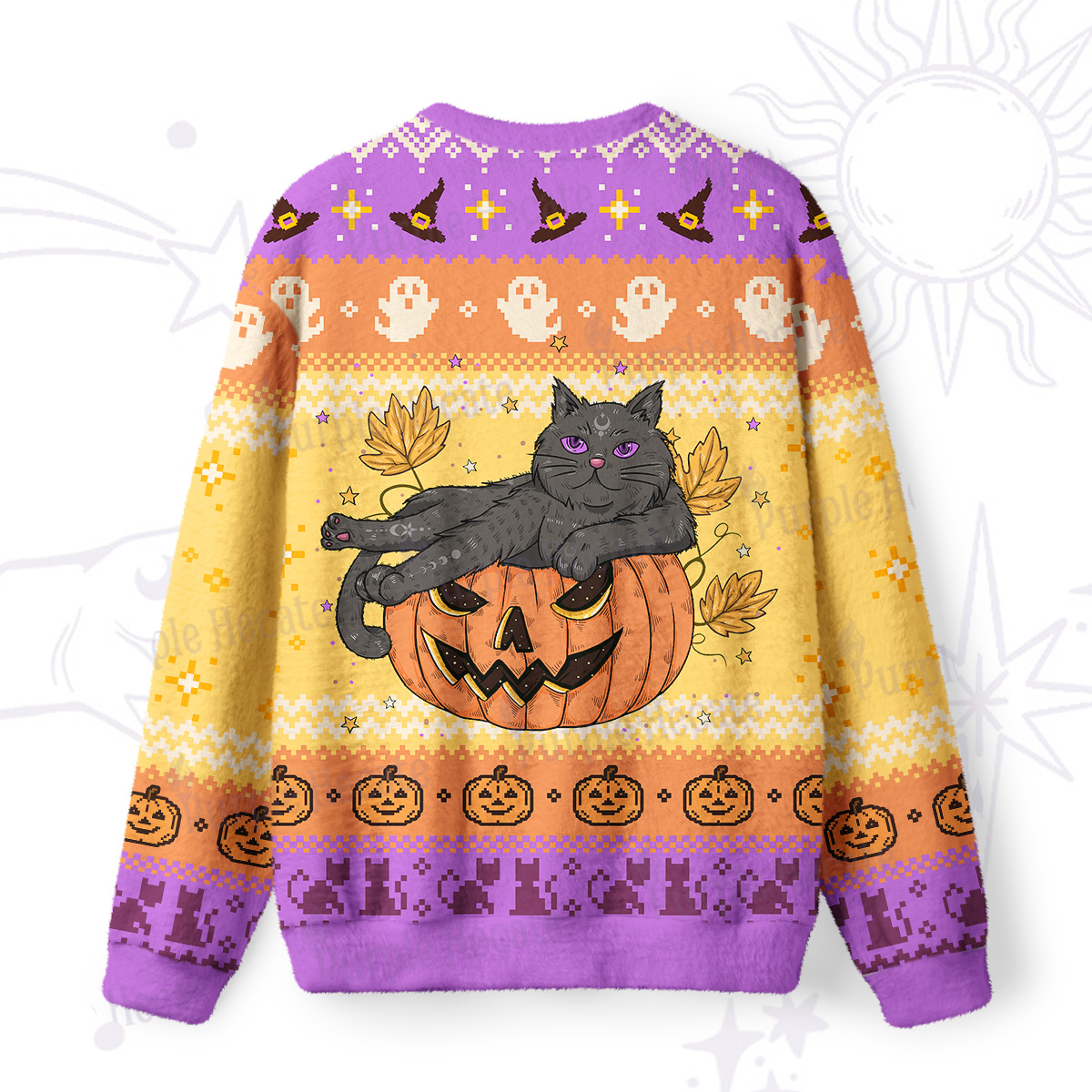 Purplehecate Pumpkin Throne of the Witch Cat Ugly Halloween Sweatshirts