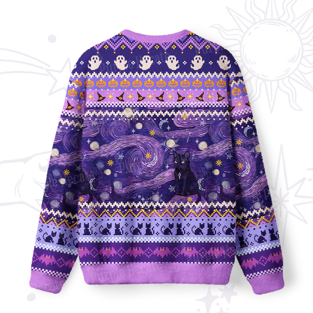 Purplehecate Mystic Cat Beneath the Cosmic Veil Ugly Halloween Sweatshirts