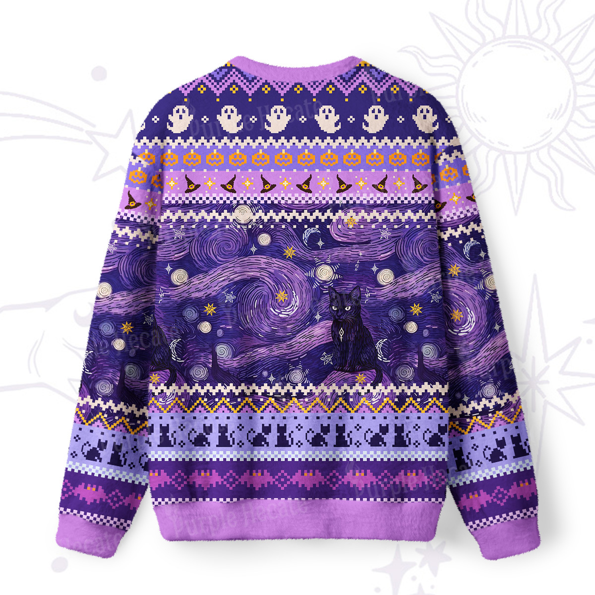 Purplehecate Mystic Cat Beneath the Cosmic Veil Ugly Halloween Sweatshirts