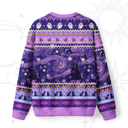 Purplehecate Mystic Cat Beneath the Cosmic Veil Ugly Halloween Sweatshirts