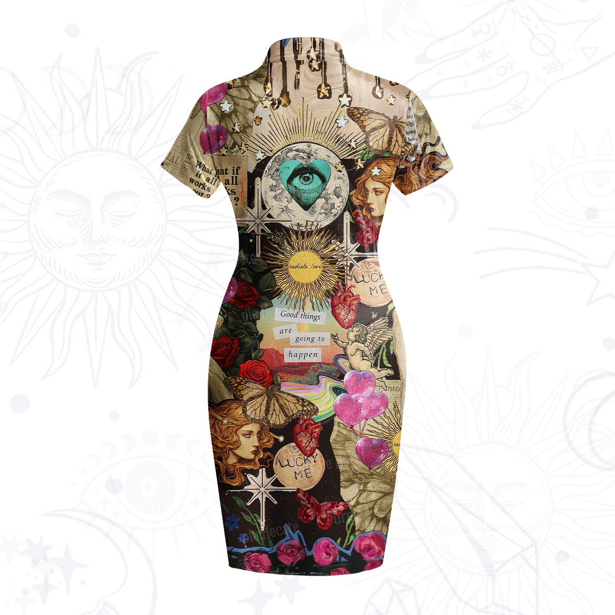Purplehecate Lucky Me Sacred Heart Eye Velvet Bodycon Dress