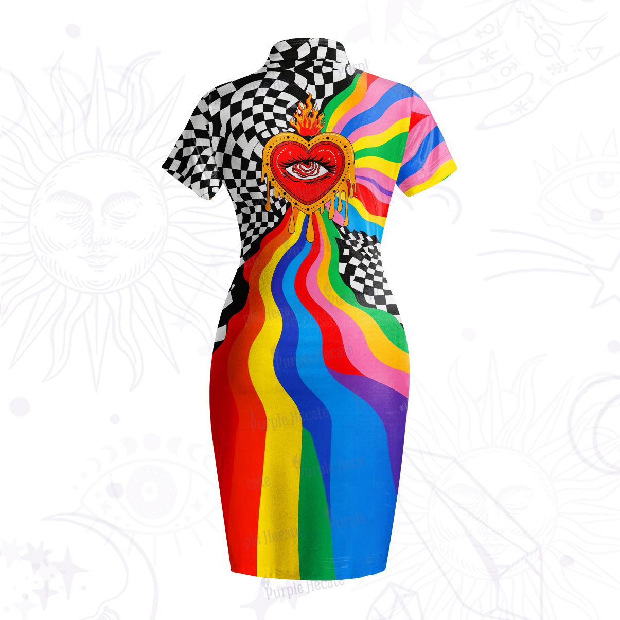 Purplehecate Trippy Rainbow Heart Eye Velvet Bodycon Dress