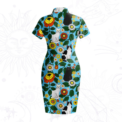 Purplehecate Daisy Cat  Garden Velvet Bodycon Dress