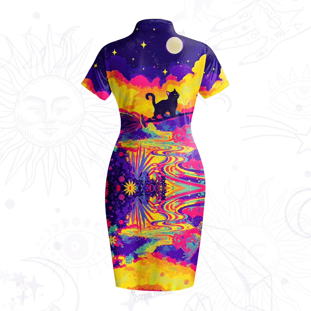 Purplehecate Midnight Cosmic Cat Fantasy Velvet Bodycon Dress