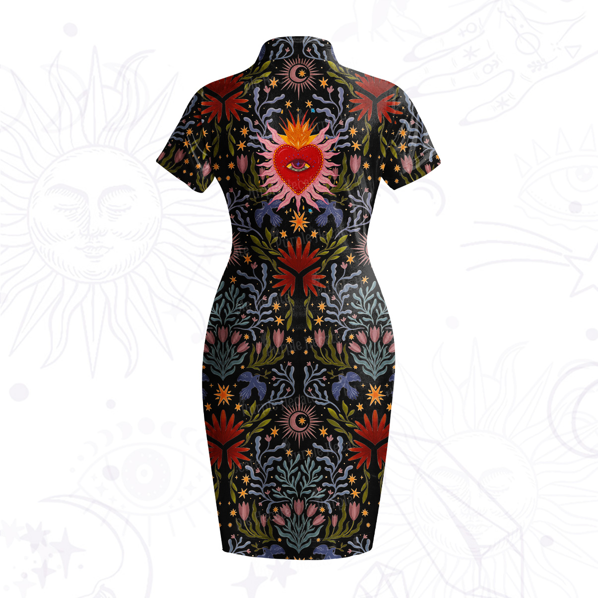 Purplehecate Sacred Flame Heart Velvet Bodycon Dress