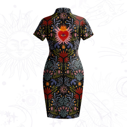Purplehecate Sacred Flame Heart Velvet Bodycon Dress