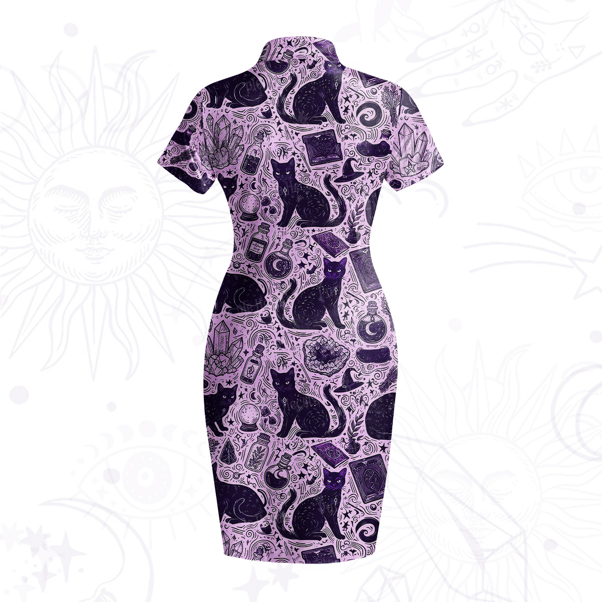 Purplehecate Midnight Black Cat Witch Potion Velvet Bodycon Dress