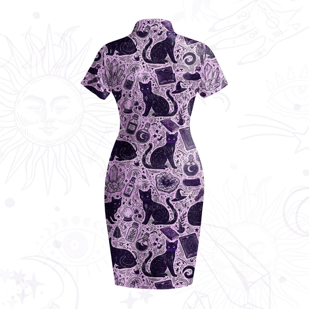 Purplehecate Midnight Black Cat Witch Potion Velvet Bodycon Dress