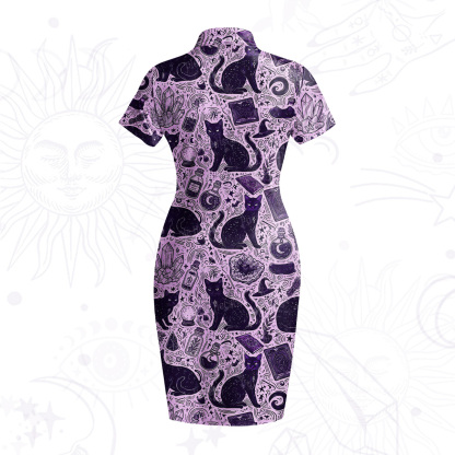 Purplehecate Midnight Black Cat Witch Potion Velvet Bodycon Dress