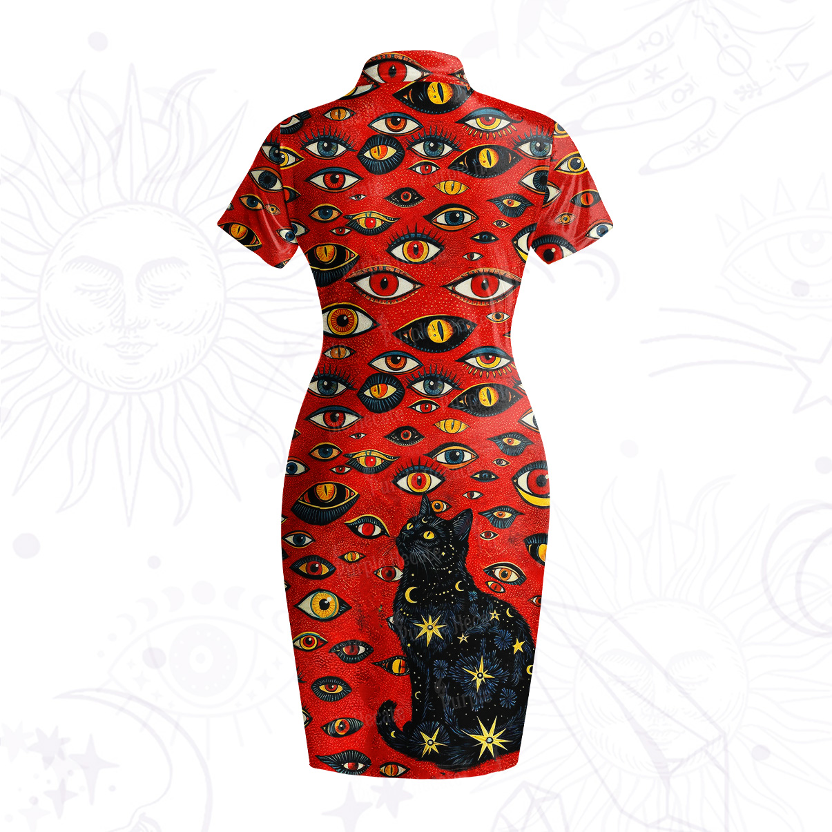 Purplehecate Cosmic Watcher Cat Velvet Bodycon Dress