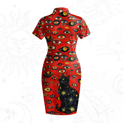 Purplehecate Cosmic Watcher Cat Velvet Bodycon Dress