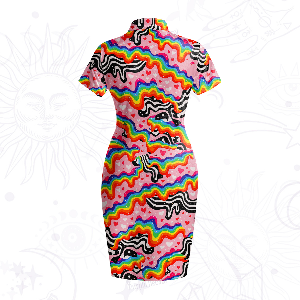 Purplehecate Groovy Melty Rainbow Hearts Velvet Bodycon Dress