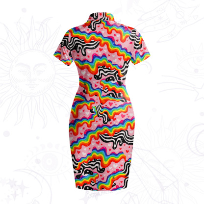 Purplehecate Groovy Melty Rainbow Hearts Velvet Bodycon Dress