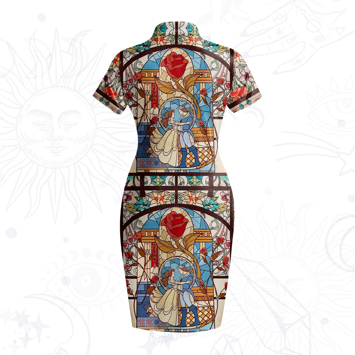 Purplehecate Stained Glass Rose Romance Velvet Bodycon Dress