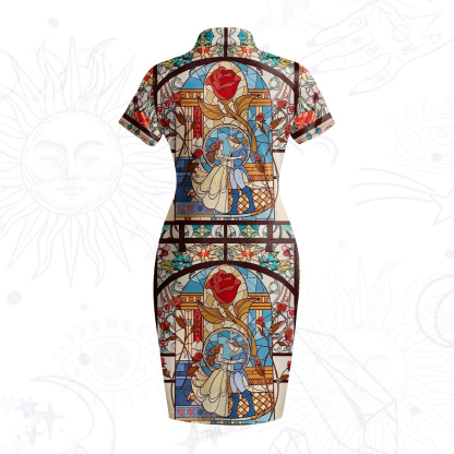 Purplehecate Stained Glass Rose Romance Velvet Bodycon Dress