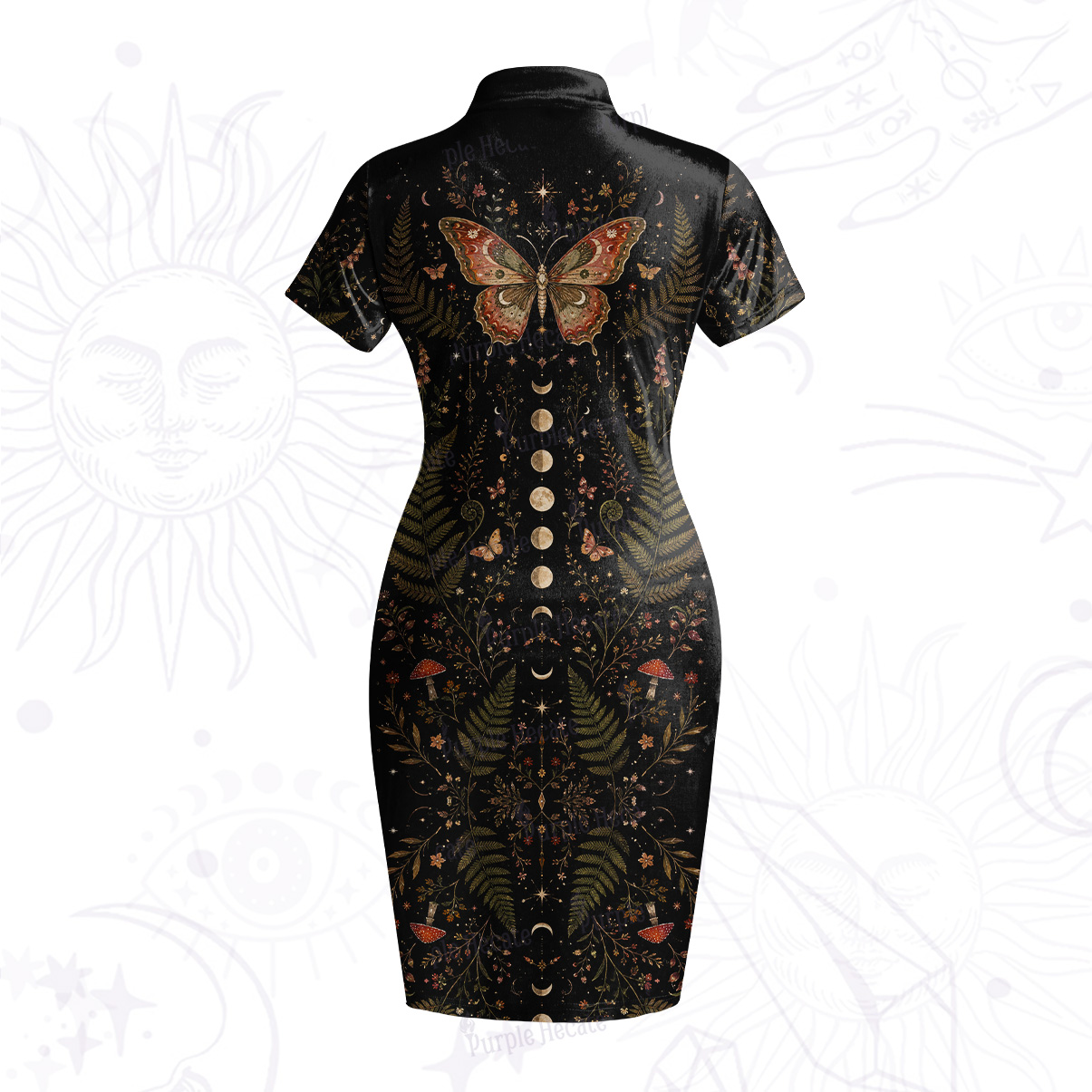 Purplehecate Moon Moth in the Enchanted Fores Velvet Bodycon Dress
