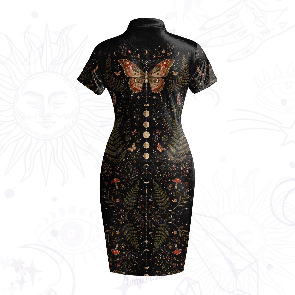 Purplehecate Moon Moth in the Enchanted Fores Velvet Bodycon Dress
