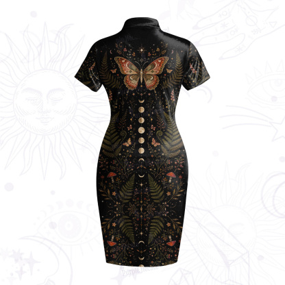 Purplehecate Moon Moth in the Enchanted Fores Velvet Bodycon Dress