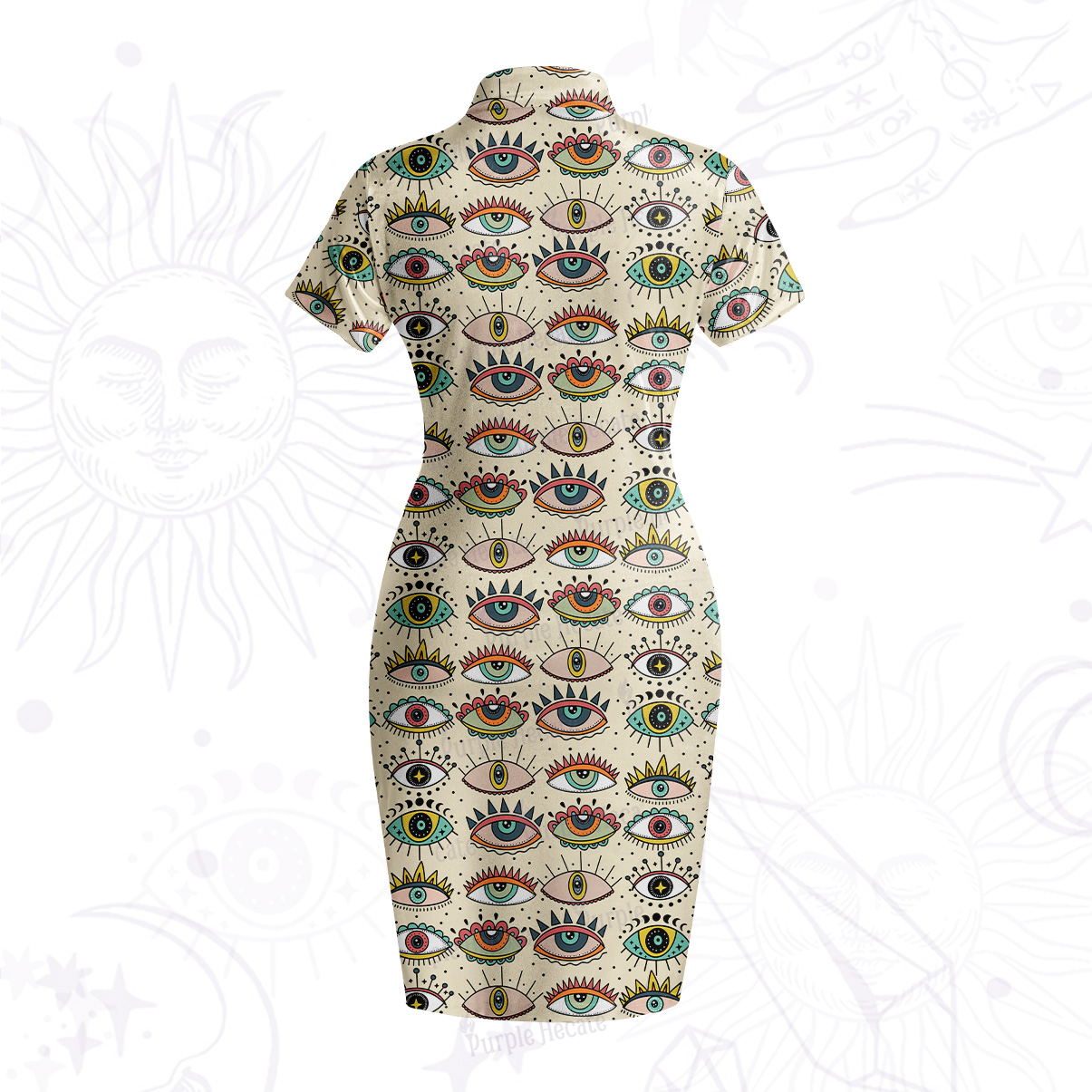Purplehecate Evil Eye Pattern Velvet Bodycon Dress