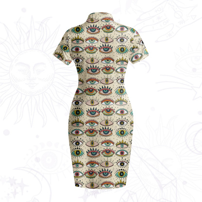 Purplehecate Evil Eye Pattern Velvet Bodycon Dress