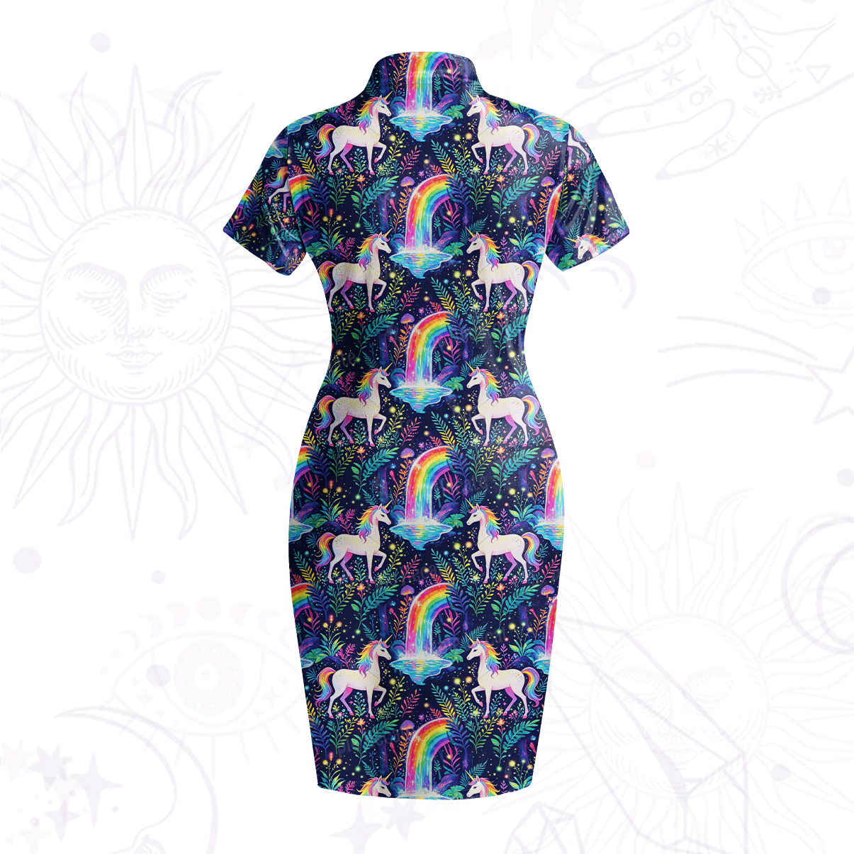 Purplehecate Rainbow Forest Unicorn Magic Velvet Bodycon Dress