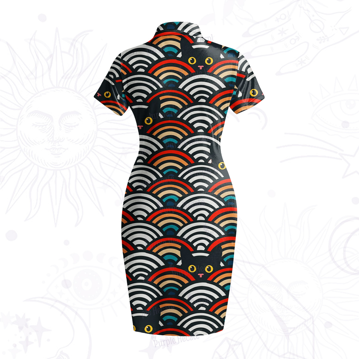 Purplehecate Rainbow Black Cat Waves Velvet Bodycon Dress