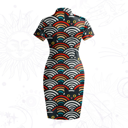 Purplehecate Rainbow Black Cat Waves Velvet Bodycon Dress