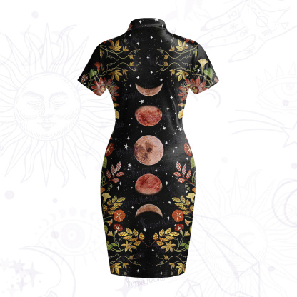 Purplehecate Moon Phase Floral Velvet Bodycon Dress