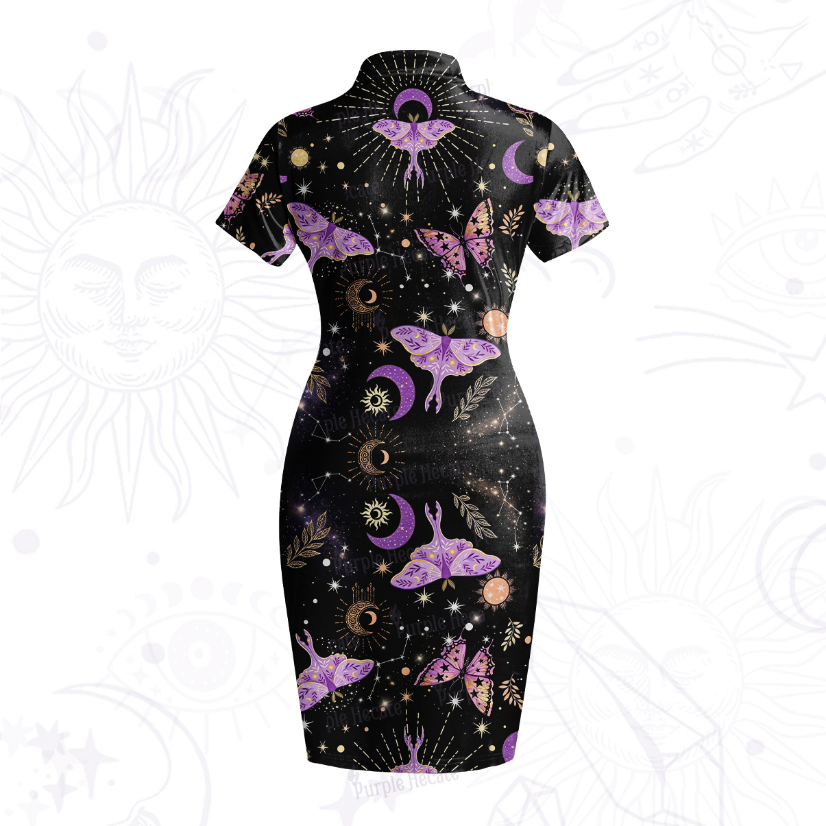 Purplehecate Starry Night Lunar Moth Velvet Bodycon Dress