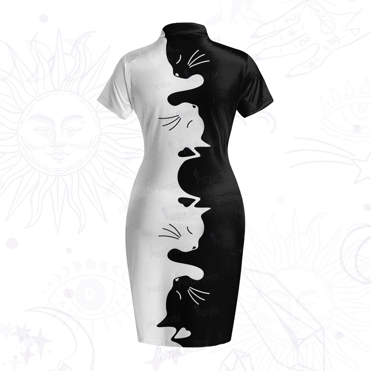 Purplehecate Yin Yang Cat Lover Velvet Bodycon Dress