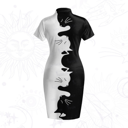 Purplehecate Yin Yang Cat Lover Velvet Bodycon Dress