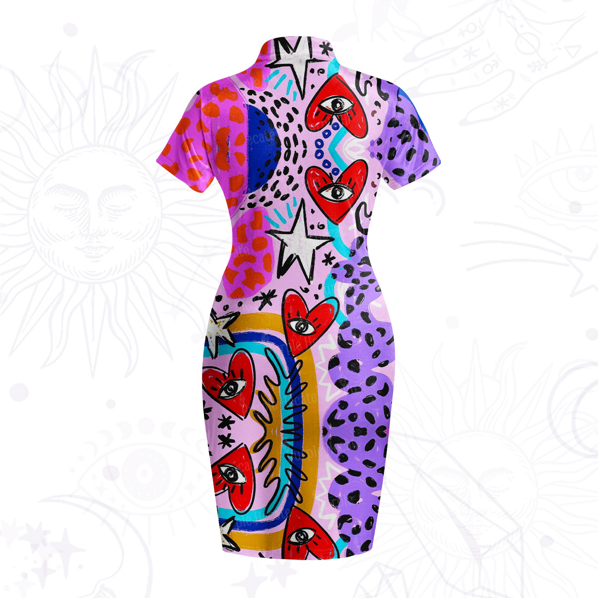 Purplehecate Cosmic Love Eyes Graffiti Velvet Bodycon Dress