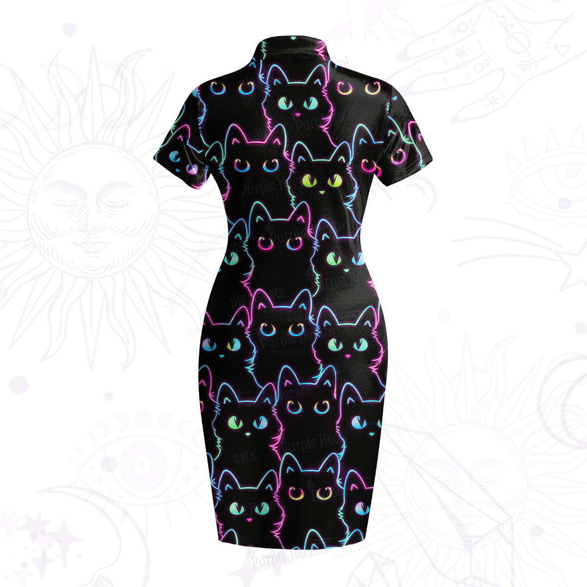 Purplehecate Neon Glow Stacked Cats Velvet Bodycon Dress