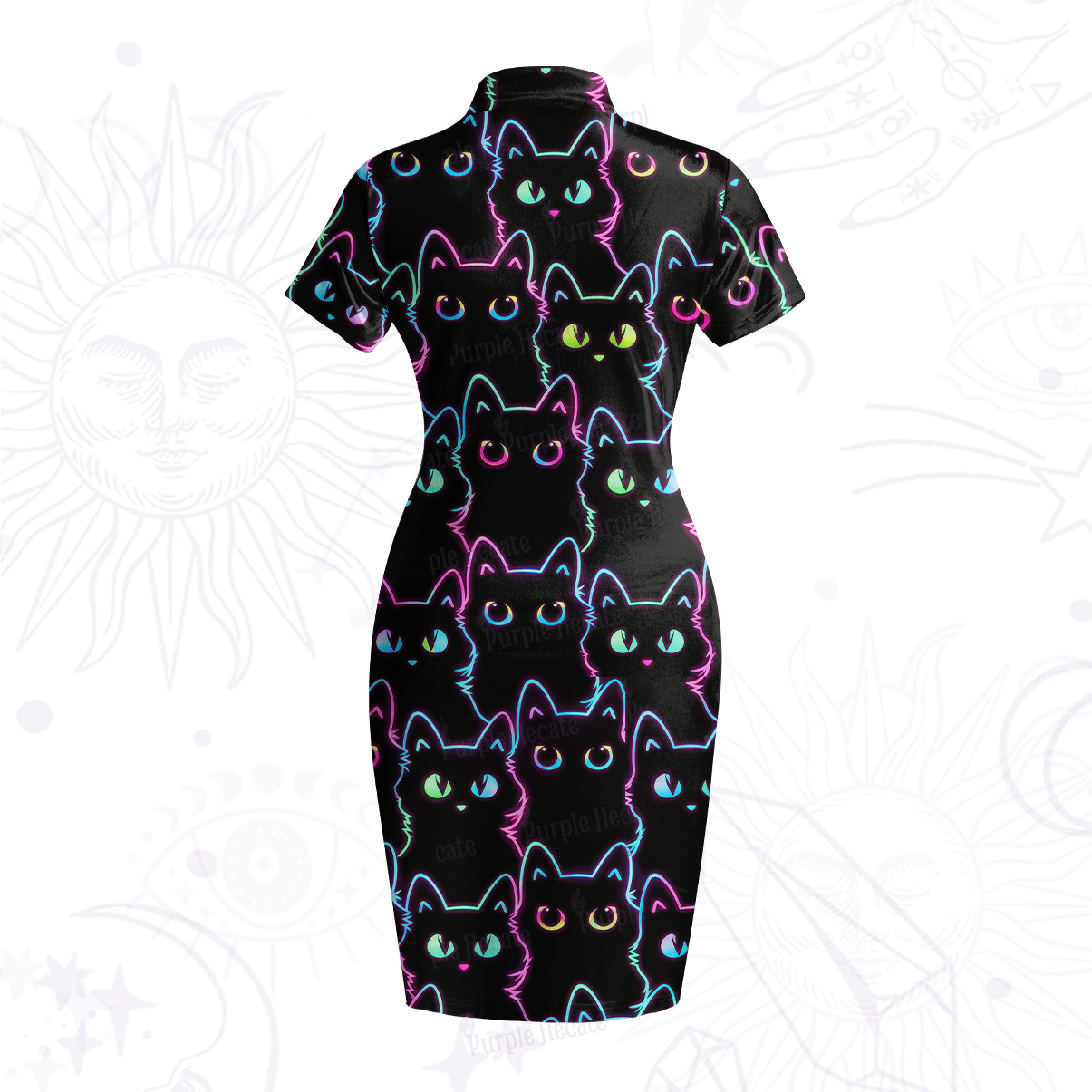 Purplehecate Neon Glow Stacked Cats Velvet Bodycon Dress