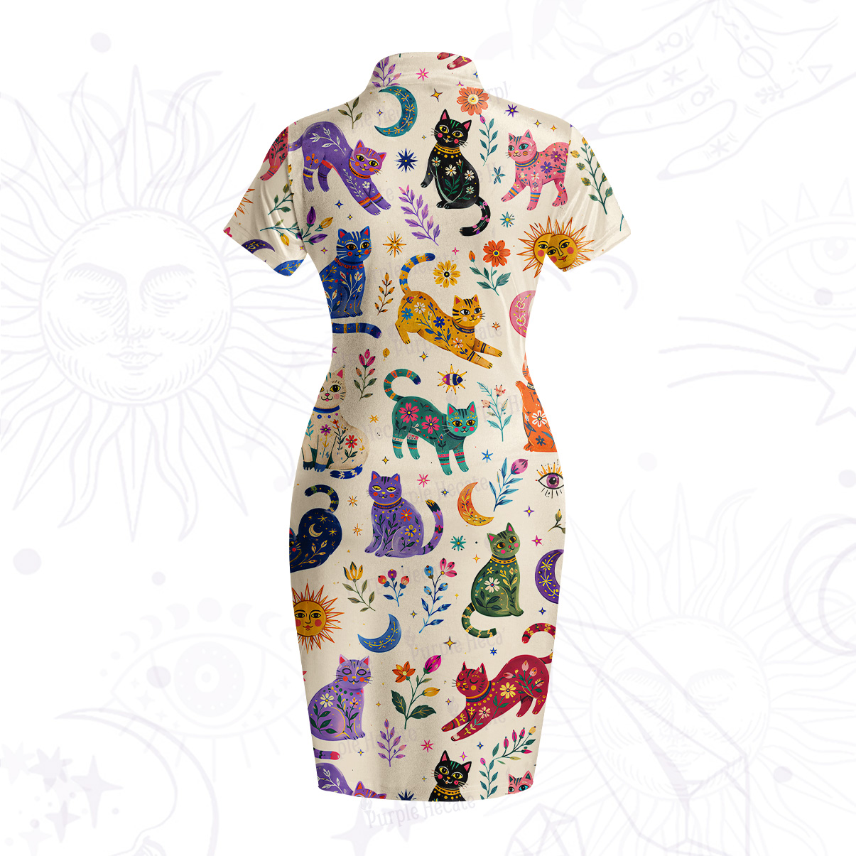 Purplehecate Rainbow Magic Cats Velvet Bodycon Dress