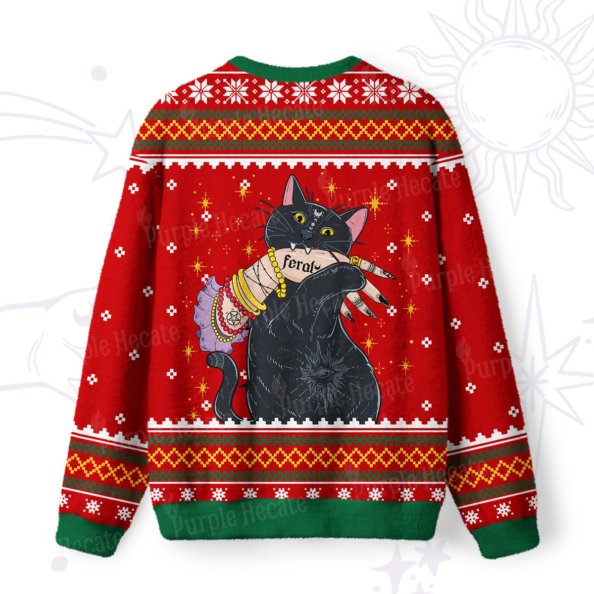 Purplehecate Feral Cat Ugly Christmas Sweatshirts