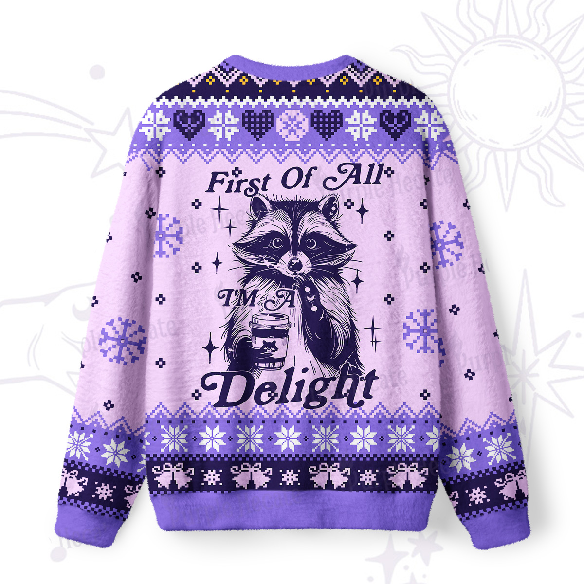 Purplehecate First Of All I'm A Delightful Funny Raccoon Ugly Christmas Sweatshirts