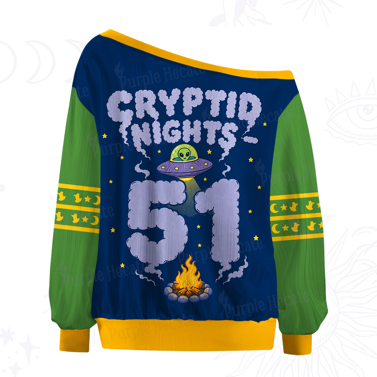 Purplehecate Cryptid Nights Off The Shoulder Graphic Jersey