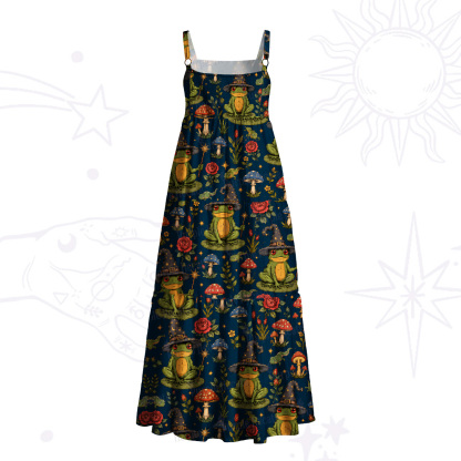 Purplehecate Forest Frog Wizard Print Wide Straps Maxi Dress