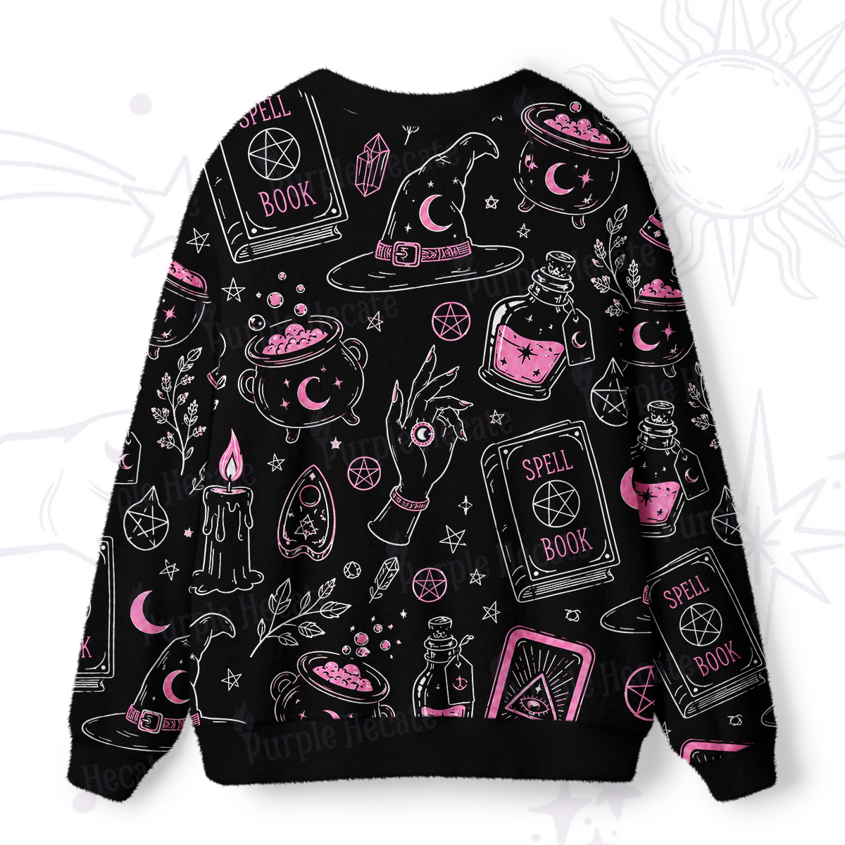 Purplehecate Witchcraft Spell Book and Potion Bottle Ugly Cardigan Sweaters