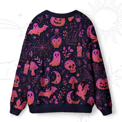 ]Purplehecate Spooky Night Doodles Halloween Ugly Cardigan Sweaters
